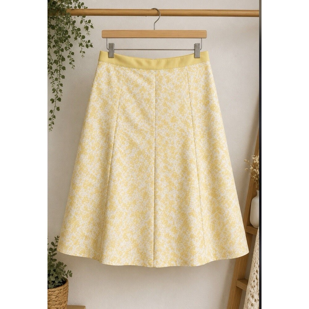 Banana Republic Skirt 4 Silk Yellow White Midi Skirt Cottagecore Preppy A-Line